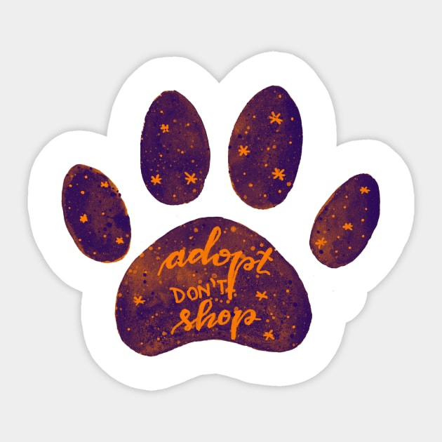 Adopt don't shop watercolor galaxy paw - purple and orange Sticker by wackapacka